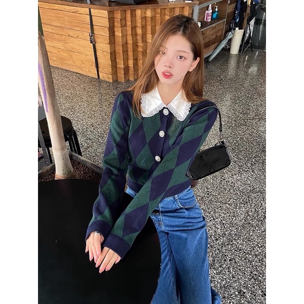 Áo cardigan dài tay hoạ tiết quả trám TRIỆU LỘ TƯ phong cách vintage SAM SAM BOUTIQUE