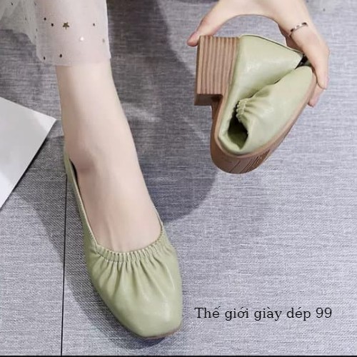 Giày búp bê - hài nữ  đế bệt da mềm cao cấp êm chân xinh xắn màu Đen và Be hàng Quảng châu