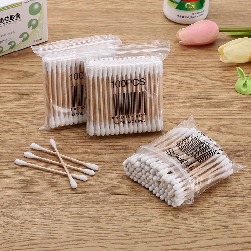 New 30/100 Ultra Small Disposable Cotton Swabs Lint Free micro Wood Brushes
