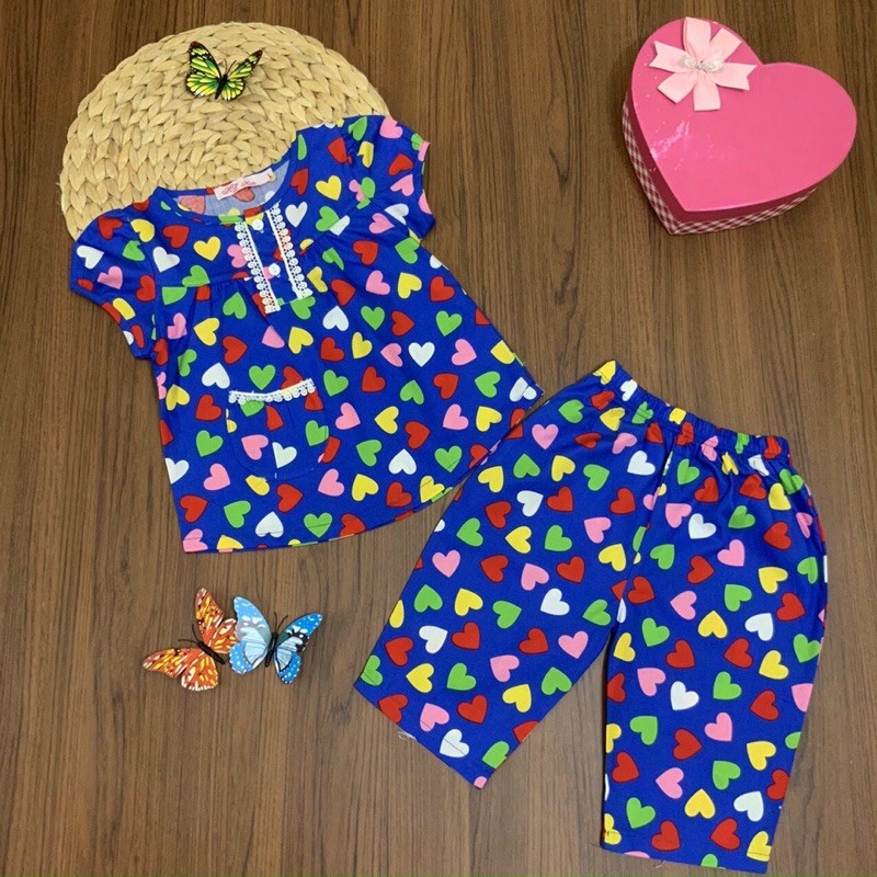 Đồ bộ Pijama lửng mặc nhà bé gái họa tiết cotton thoáng mát (12-32kg)
