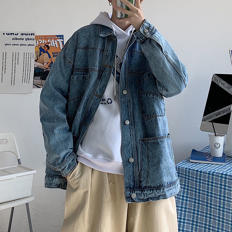 Áo Khoác Denim Dáng Rộng Thời Trang Hàn Quốc Cá Tính Dành Cho Nam