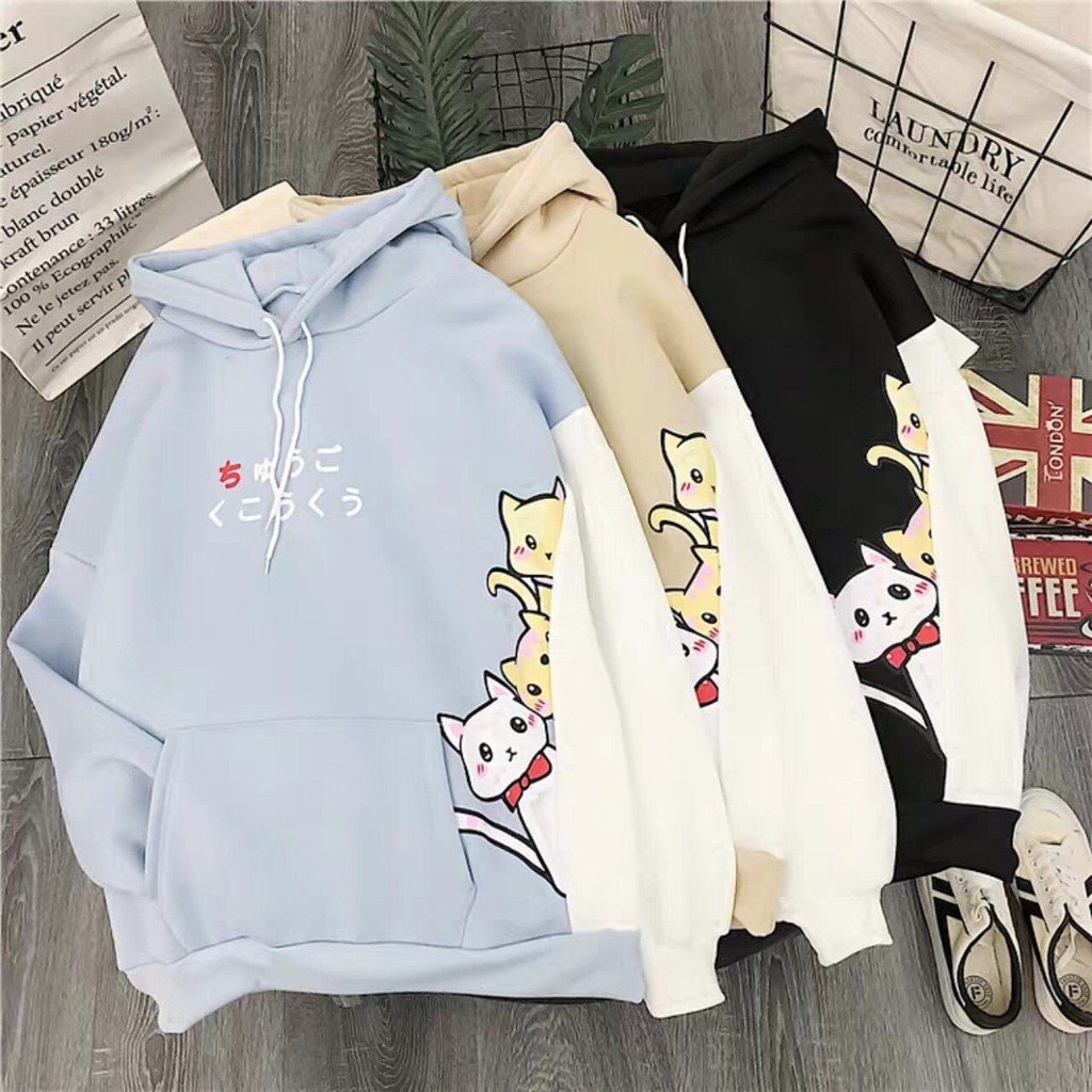 Áo khoác, áo hoodie unisex nỉ ngoại 3 chú mèo dễ thương năng động thời trang học đường | BigBuy360 - bigbuy360.vn