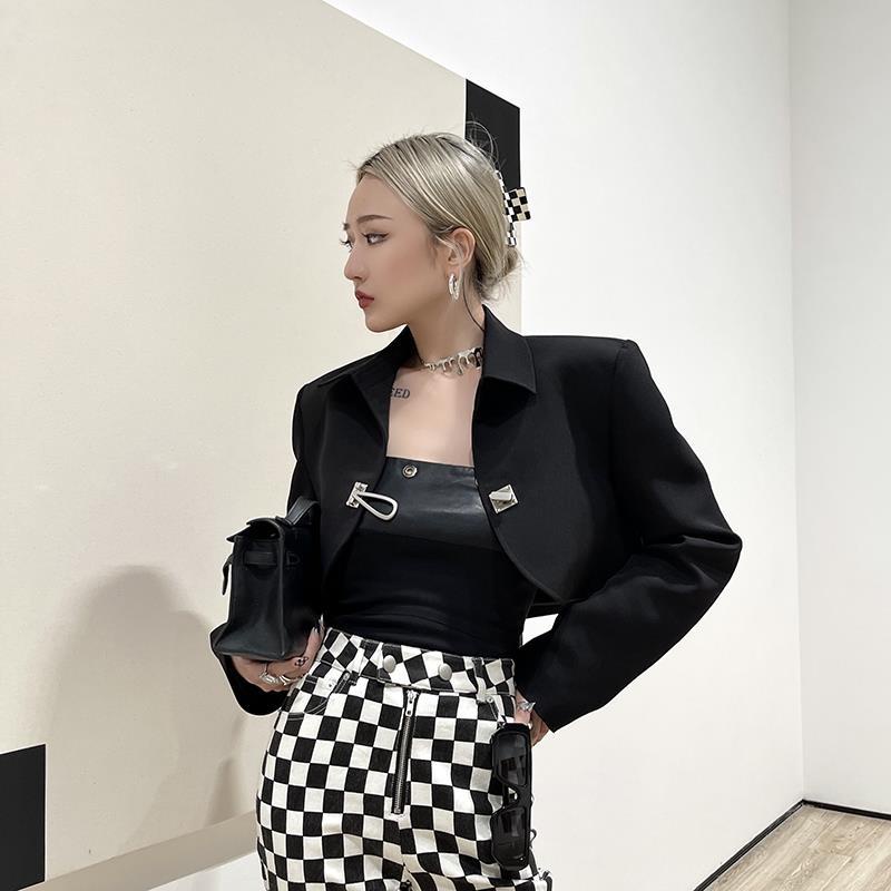 ∏♞Iamcplus Áo Khoác Ngắn Cổ Đứng Siêu Co Giãn Cổ Điển Đầy Đủ Nút Che Nắng Và Tối