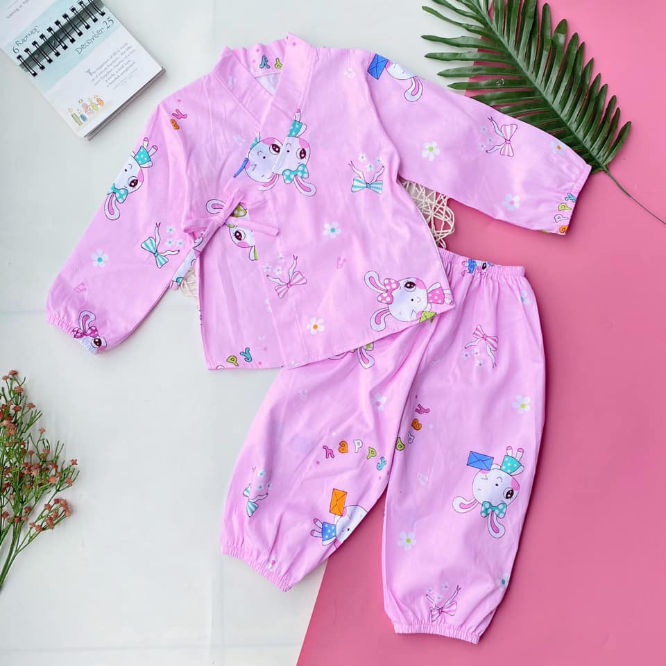 Đồ Bộ Yukata Dài Vải Thô Cotton Hàn Cho Bé Gái 8-16kg (Ảnh thật)