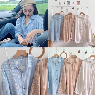 Áo Sơmi SỌC TAY DÀI FORM RỘNG Dáng đẹp oversize tone màu vintage basic phong cách ullzang hàn quốc
