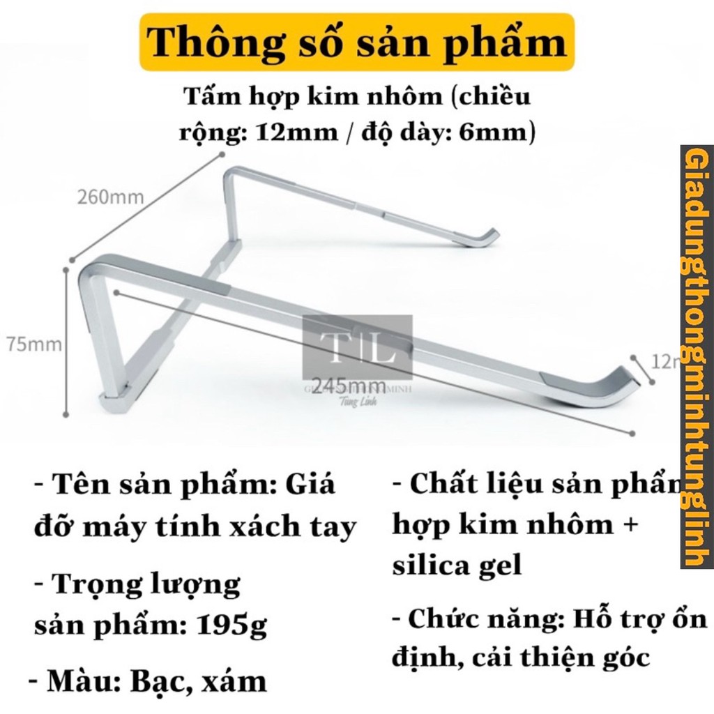 Thanh Giá Đỡ Kệ Máy Tính Laptop Đa Năng - Kệ gấp gọn, silicon chống trượt hợp kim nhôm tản nhiệt điều chỉnh góc