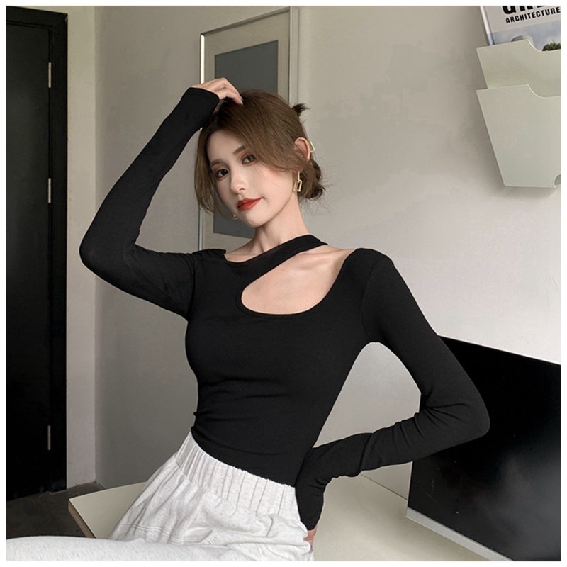 Áo thun lệch vai tay dài quyến rũ thời trang sành điệu cho nữ