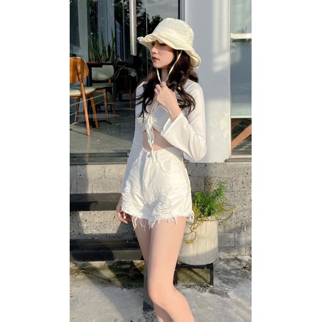 Áo Croptop Tay Dài Rút Ngực Tay Loe ⚡ YUMI BÁN SỈ