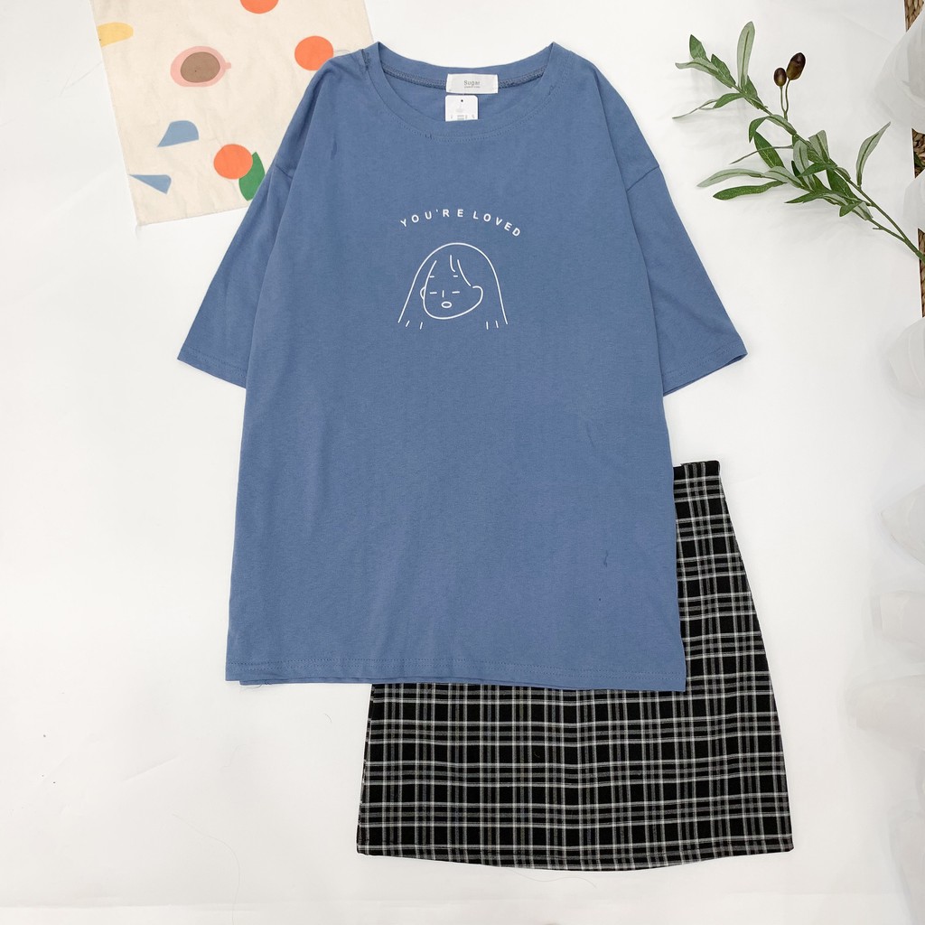 Áo phông nữ cotton oversized Friday 1CB420P hoạ tiết cô gái You're Loved