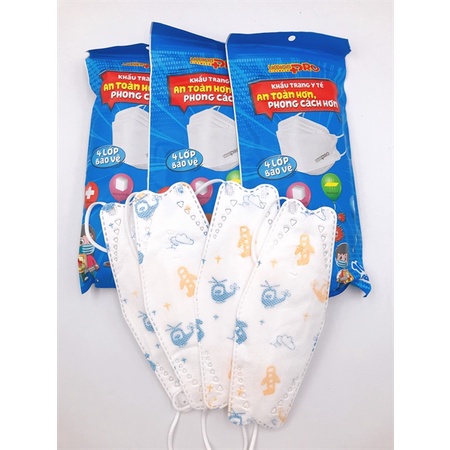 KHẨU TRANG 4D UMINO KIDS PRO/HOẠ TIẾT - 4LỚP KHÁNG KHUẨN - CÔNG NGHỆ HÀN QUỐC