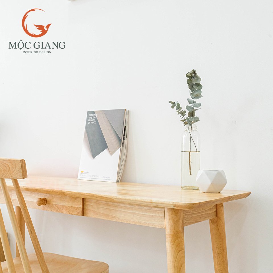 Bàn Làm Việc Gỗ Tự Nhiên Cao Cấp - Chân Tròn 1 Ngăn Kéo