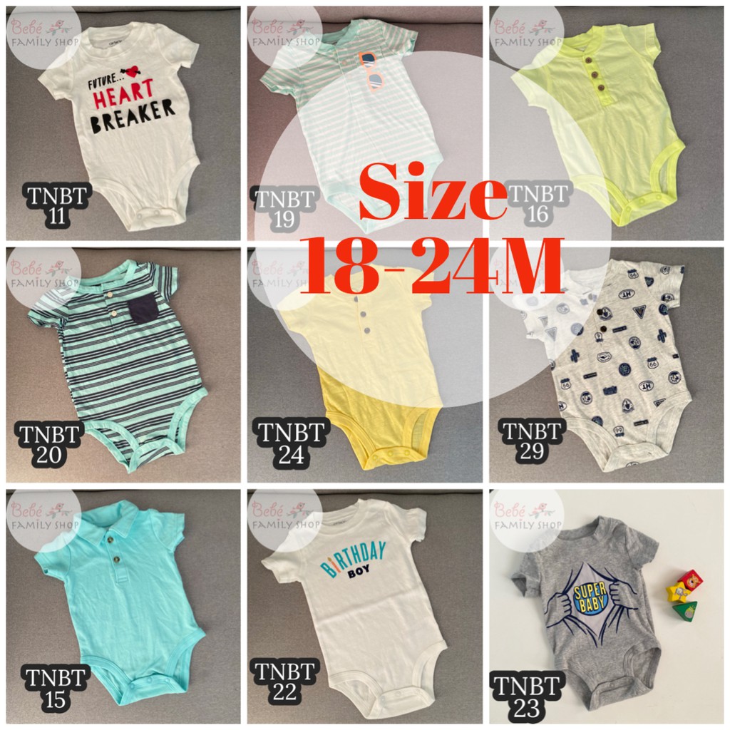 [Size 18-24M] Bodysuit/ body chip tay ngắn bé trai Carters