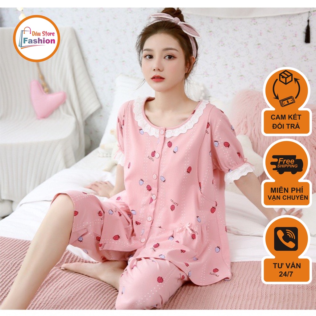 Đồ Bộ bầu - sau sinh - cho con bú - chất liệu coton - mềm - mịn - mát ( lửng bèo ren )
