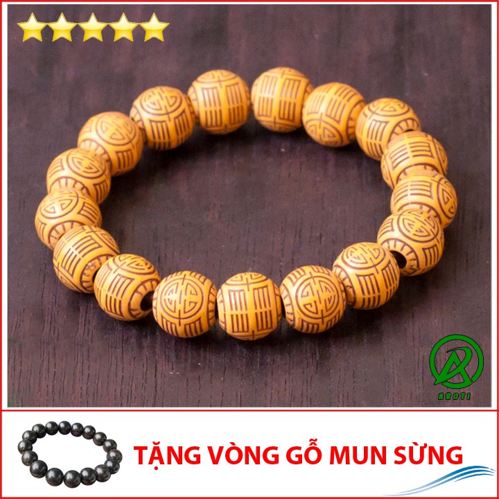 Vòng phong thủy khắc chú 12 ly - Hợp mệnh Kim - Thổ V206-12(GM)- Kèm Vòng Phong Thủy Gỗ Mun