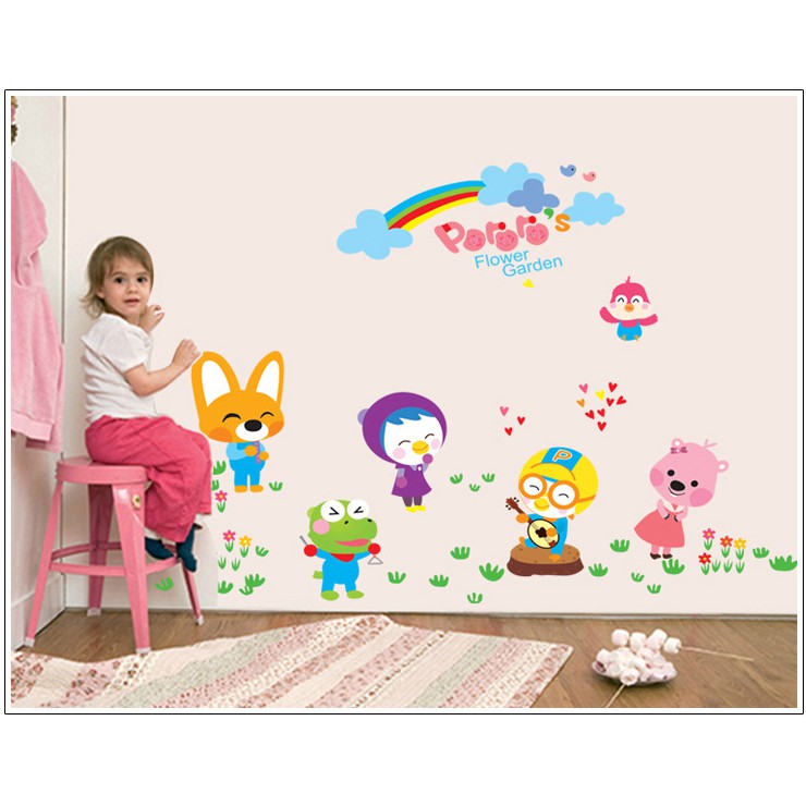 Decal dán tường cầu vòng và thú