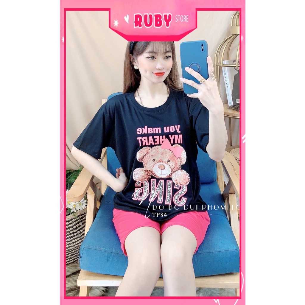 Đồ bộ thun đùi phom to cho nữ mặc nhà chất thun mềm mát in gấu in hình hoạt hình dễ thương TP84