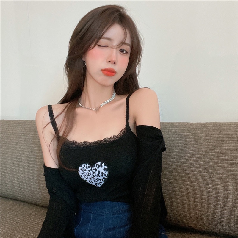 Áo hai dây ZHELIHANGFEI dệt kim thêu họa tiết trái tim quyến rũ cho nữ