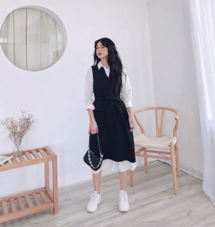 Set váy trắng kèm váy gile đen