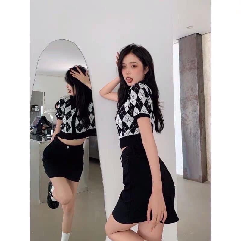 ÁO LEN NỮ POLO CROPTOP HÌNH QUẢ NHÁM CHẤT ĐẸP