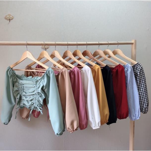 Áo kiểu chất voan rút dây 2 bên tay dài_áo croptop [Hàng Đẹp] | BigBuy360 - bigbuy360.vn