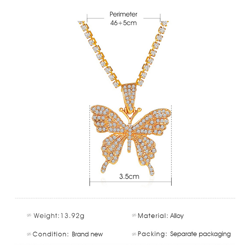 Cuban Butterfly Necklace Charming Rhinestone Butterfly Pendant Necklace Hip Hop Jewelry Tennis Choker