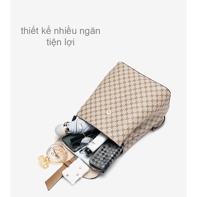 Balo da nữ mini thời trang vintage đi học đi làm họa tiết monogram cặp da pu cao cấp Y6761