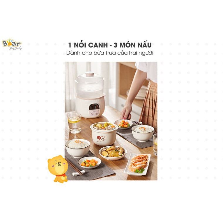 Nồi Nấu Cháo Cho Bé, Nồi Nấu Chậm_Hầm Cháo Đa Năng, Kèm Lồng Hấp_BEAR Dung Tích 0,8L - Bảo Hành 12 Tháng