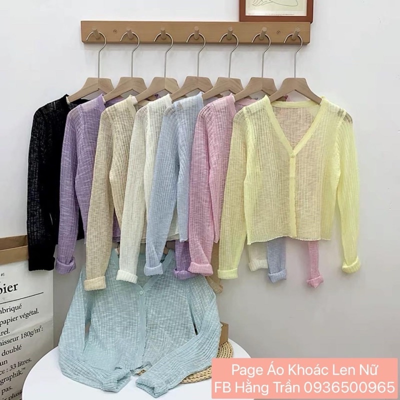 Khoác len giấy mỏng dáng lửng cài cúc.