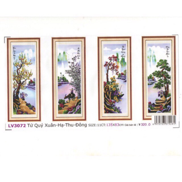 Tranh thêu chữ thập Xuân Hạ thu Đông Tùng Cúc Trúc Mai LV3072  chưa thêu