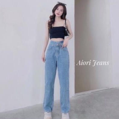 Quần Jeans Nữ [Hàng Cao Cấp] Jeans Lưng Cao Dáng Suông Ống Rộng Nắp Túi Ulzzang Chất Bò Cao Cấp Dài 105cm_Mã 3333