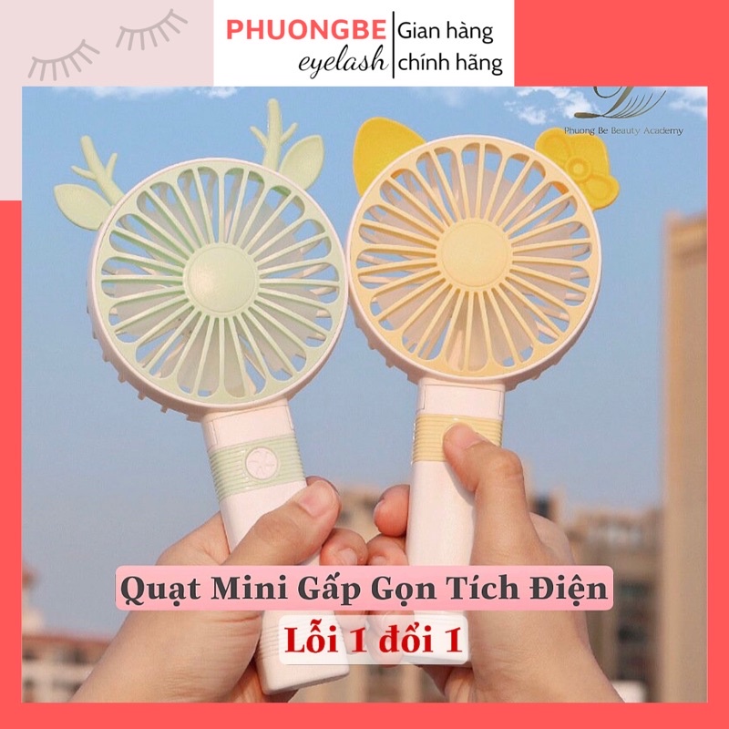 Quạt thổi khô mi mini tích điện cầm tay ,gấp gọn hình thú loại 5 cánh