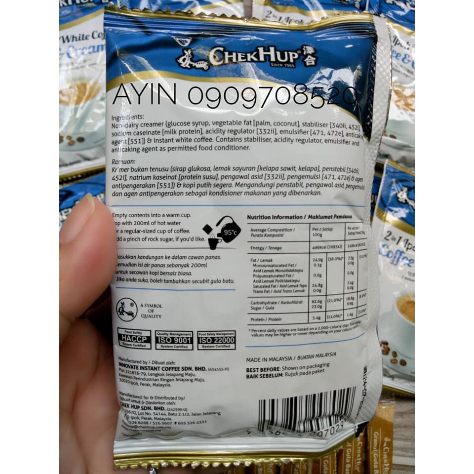 Cà phê trắng Chek Hup Coffee & Creamer 2 IN1 không đường - Gói lẻ dùng thử | BigBuy360 - bigbuy360.vn