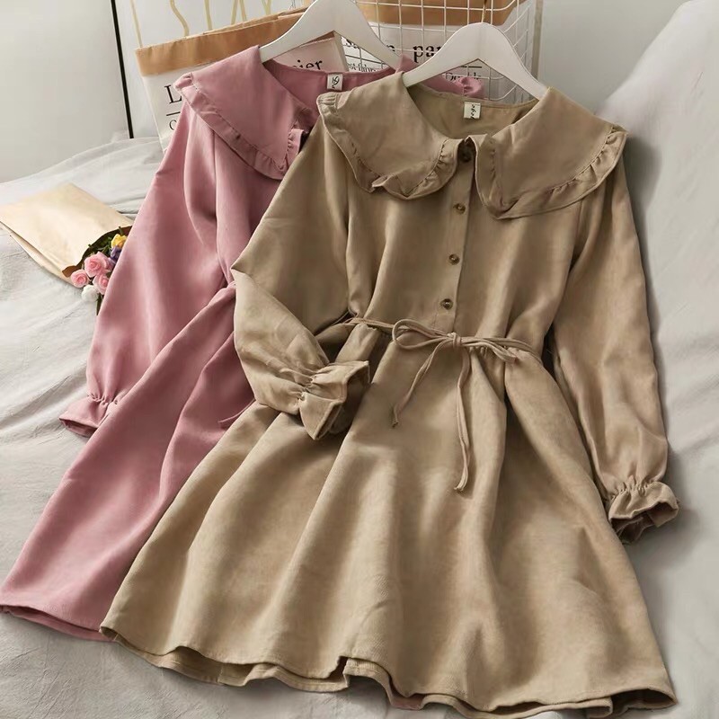 [Order/ không sẵn] Váy vintage dáng ngắn cổ bèo thắt eo. Đầm xoè dáng babydoll tay bồng