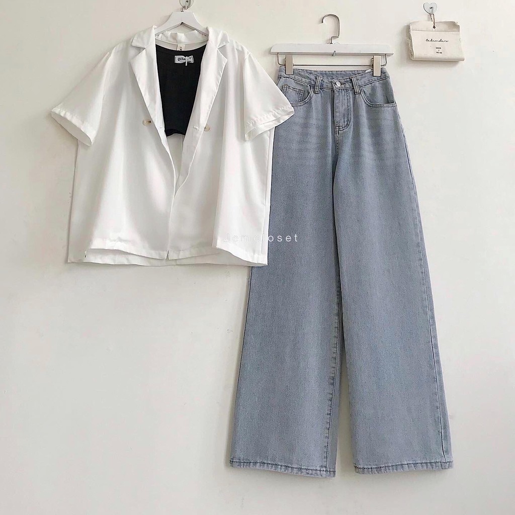 Áo Khoác Blazer Nữ Form Rộng JEM CLOSET Áo Blazer Tay Ngắn ST Chất Vải Si Trơn Mịn Phong Cách Hàn Dễ Phối Đồ 1684