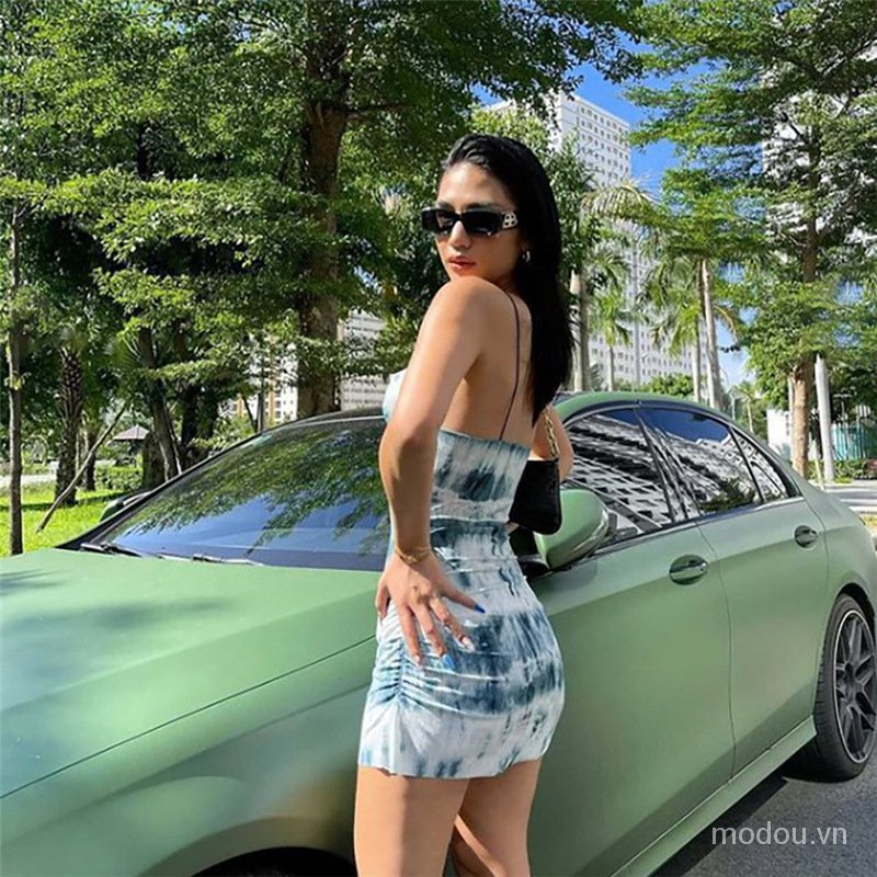 Đầm dây rút nhuộm màu loang thời trang mùa hè quyến rũ cho nữ