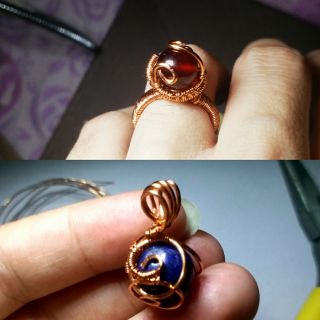 Combo nhẫn và mặt dây chuyền đính đá handmade