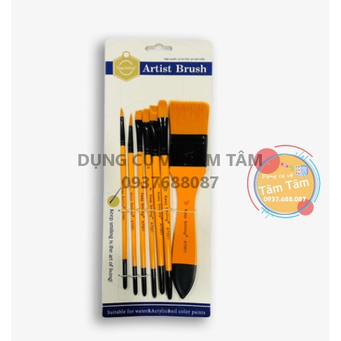 [ TÂM TÂM ]-Bộ cọ Keep Smiling 7 cây cán vàng đủ loai mã A7001-