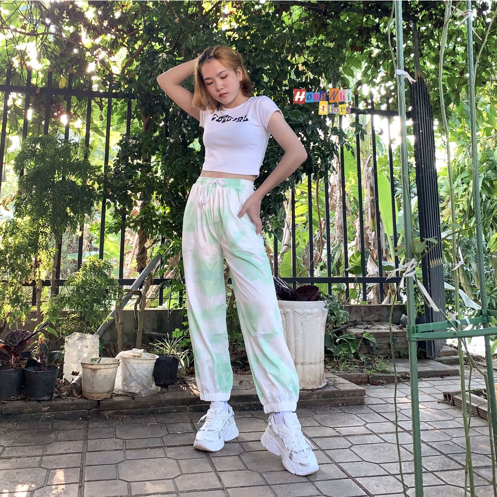 Quần Jogger 3D Ulzzang Unisex Jogger Loang Màu Bo Lai Xanh Lá - MM