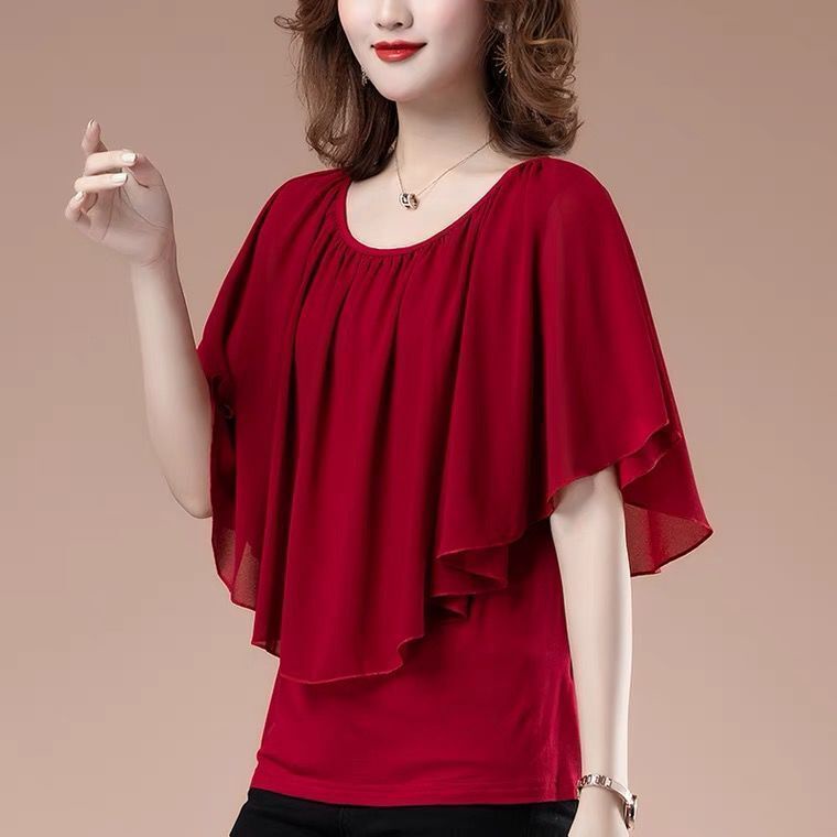 Áo Chiffon Tay Ngắn Cánh Dơi Dành Cho Phụ Nữ Trung Niên