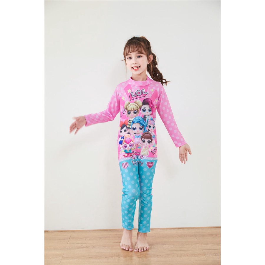 Đồ bơi bé gái liền thân họa tiết CÔNG CHÚA KỲ LÂN tay dài quần dài Full body bao gồm nón bơi (Mẫu mới 2022)