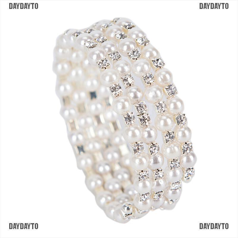 Vòng đeo tay co giãn nhiều lớp bằng ngọc trai pha lê lấp lánh