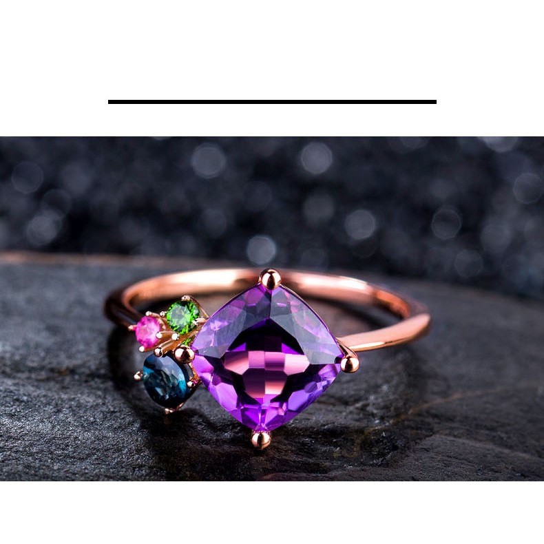 Nhẫn Đính Đá Nhiều Màu Sắc Thiết Kế Bắt Mắt