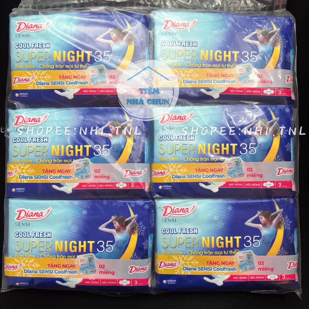CHE TÊN - Gói 3 Miếng BVS DIANA SENSI COOL FRESH SUPER NIGHT 35cm - Băng Vệ Sinh Ban Đêm Sensi Night Cool 35cm - NHI.TNL