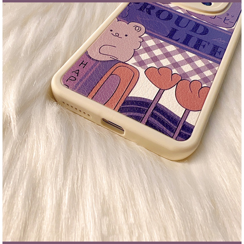 OPPO Reno 7 Z 6 5 Pro 4G 5G A53 A33 A15 A15S A52 A72 A92 A7 A5S A12 A11K A9 A5 2020 F11 Reno7 Reno6 Reno5 Cartoon Lattice Bear High Quality Lambskin Fine Hole Lens Protection Soft Phone Case Cover KQ 21