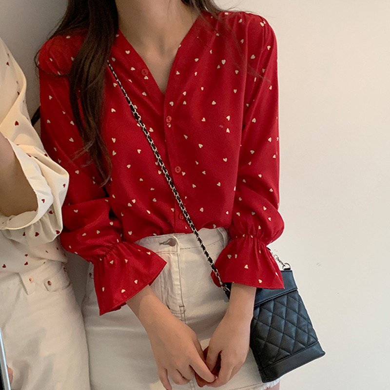 Áo sơ mi croptop tay dài phối ren hoa thiết kế cổ chữ V dành cho nữ