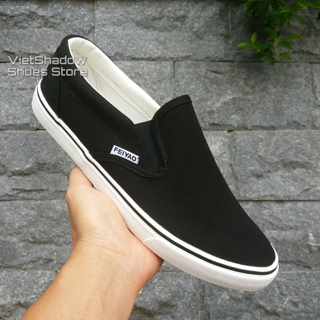 Slip on nam - Giày lười vải nam dáng classic - Màu đen đế trắng và đen full - Mã SP 177