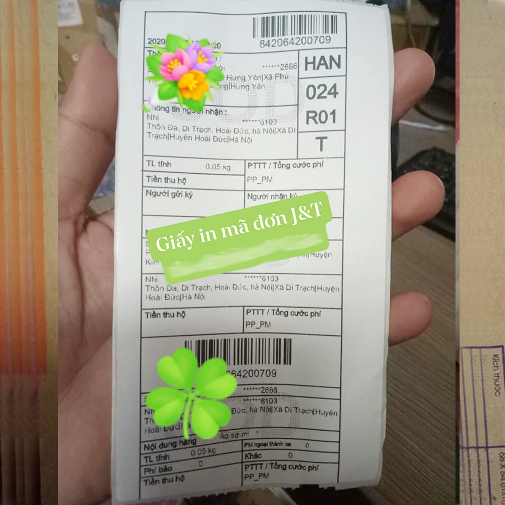 Giấy in decal tem mã vận đơn giao hàng J&T Express khổ 80x150mm cuộn 30m