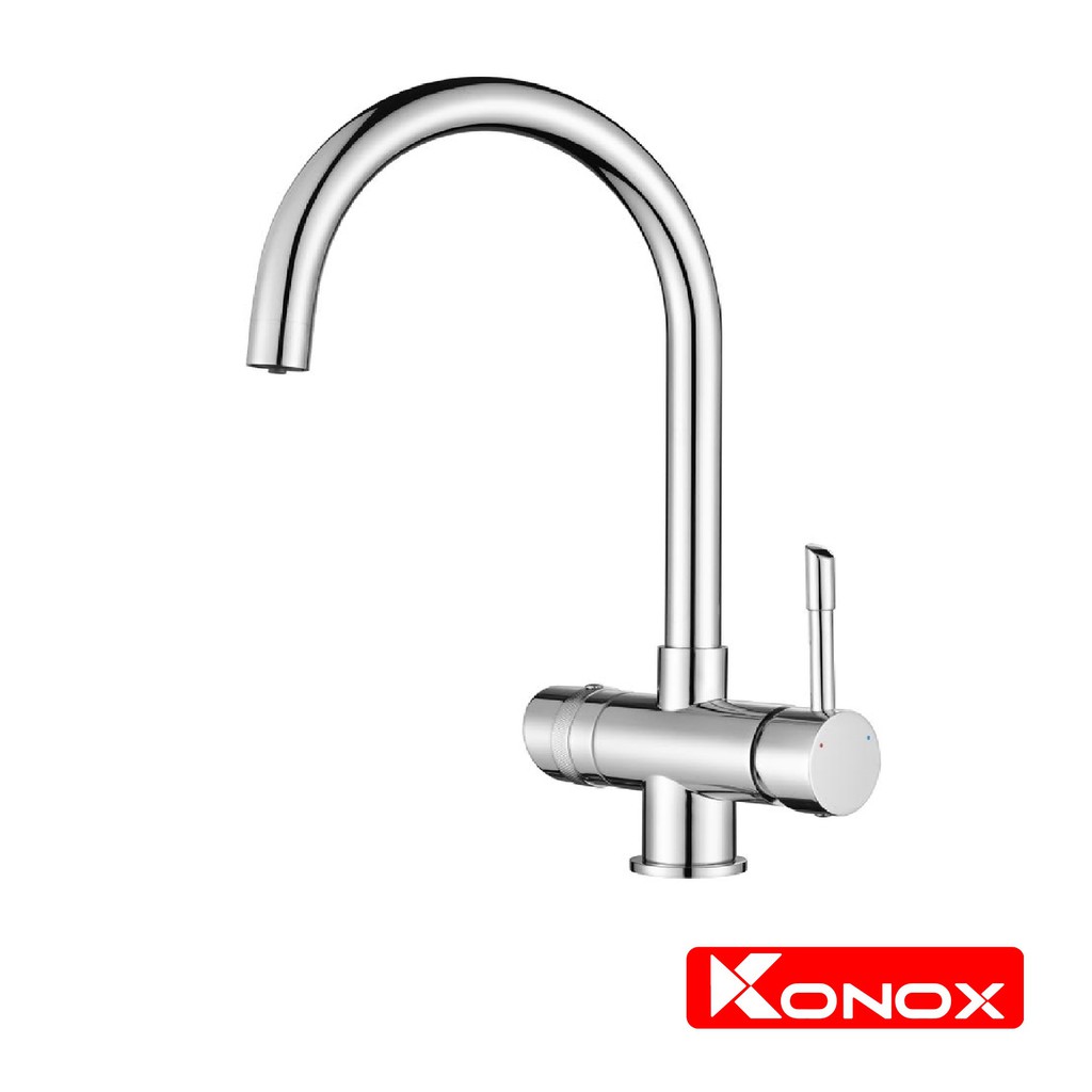 Vòi rửa bát 3 đường nước KONOX Trim-water hợp kim đồng 61% tiêu chuẩn Châu Âu CW617N, bề mặt xử lý công nghệ PVD Chrome