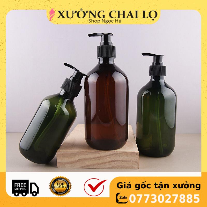 Chai Chiết Mĩ Phẩm ❤ GIÁ RẺ NHẤT ❤ [300ml,500ml] Chai nhựa pet xịt vòi nhấn nâu,rêu chiết mỹ phẩm , phụ kiện du lịch