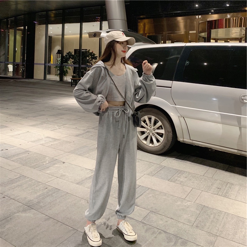 Set Đồ Bộ Nữ 🌸sét 3 món thể thao 2 mầu đen xám phong cách ulzzang, bộ đồ nữ thể thao thu đông nam nữ unisex LAMASS